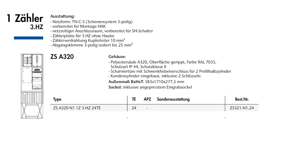 EM Zähleranschlussssäule 1Zähler,3-Punkt 
