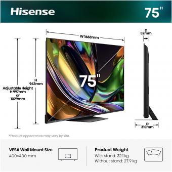 Hisense 75UR8DS sw Mini LED-TV RGB 