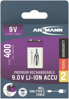 Ansmann   Li-ion Akkus 9V E Block Typ400 