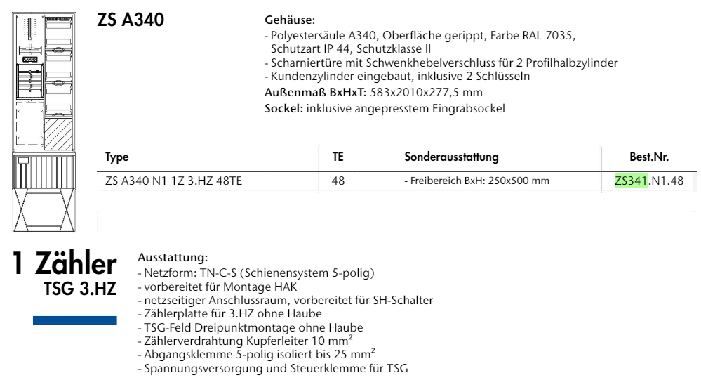 EM Zähleranschlusssäule 1 Zähler 3-Punkt 