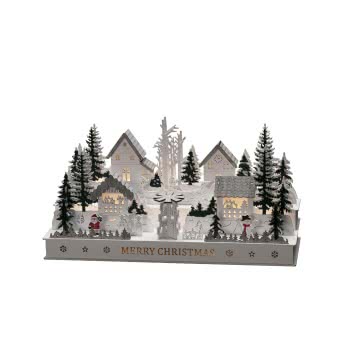 LED Holzsilhouette weiß Dorf    3265-210 