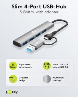 Goobay 2in1 Slim 4-Port USB-Hub Standard 