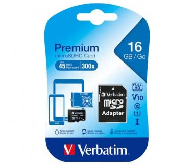 Verbatim microSDHC Card 16GB       44082 