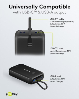 Goobay Powerbank 20000mAh m.integriertem 