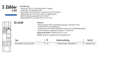 EM Zähleranschlusssäule 2 Zähler 3-Punkt 