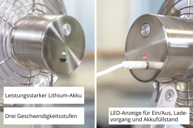 Unold - Steel Flex Akku Tisch Ventilator 