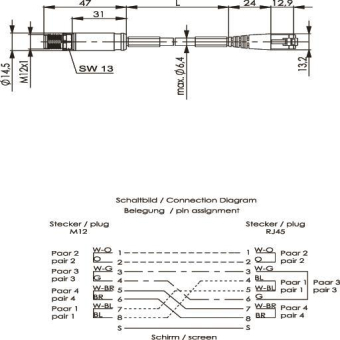 TEGA STX M12x1-RJ45 VL X-kod.  100017233 