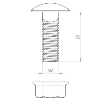 Unex  Schraube DIN 603 mit Muttern M8X25 