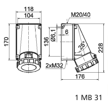 BALS CEE Wandsteckdose 63A 5-polig 11038 