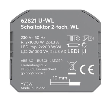 BJ Schaltaktor 2-fach UP WL   62821 U-WL 