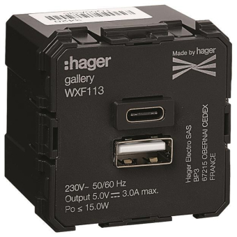 Hager USB-Ladegerät Typ A+C 230V  WXF113 