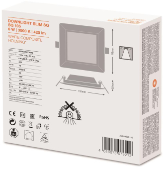 LEDV DL SLIM SQ105 6W/3000K WT IP20 