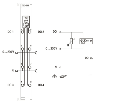 WAGO 753-540 4-Kanal-Digitalausgang,AC 