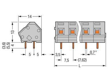 WAGO 236-504 Leiterplattenklemme,2,5 