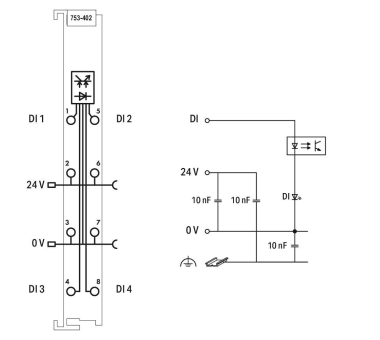 WAGO 753-402 4-Kanal-Digitaleingang,DC 