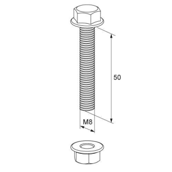 Unex Schraube DIN 6921 mit Muttern M8x50 