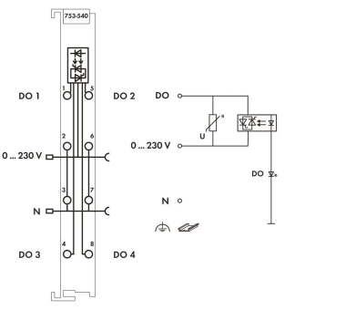 WAGO 753-540 4-Kanal-Digitalausgang,AC 