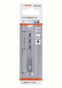 Bosch 1 HSS PointTeQ Hex        3.0X72MM 