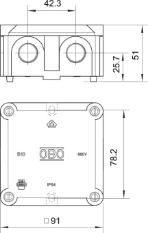 OBO B 10 M Kabelabzweigkasten 91x91x51 