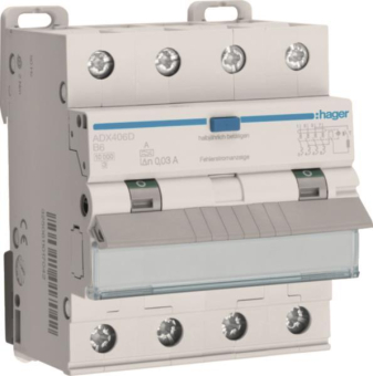 Hager Fi-LS 4P 10kA B-6A 30mA    ADX406D 
