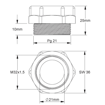 Kleinhuis Adapter Pg21 außen  1897P21M32 