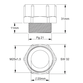 Kleinhuis Adapter Pg21 außen  1897P21M25 