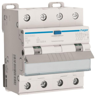 Hager Fi-LS 4P 10kA B-6A 30mA    ADX406D 
