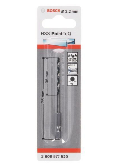 Bosch 1 HSS PointTeQ Hex        3.2X75MM 