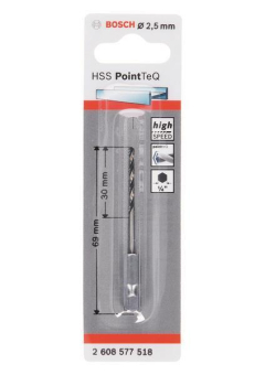 Bosch 1 HSS PointTeQ Hex        2.5X69MM 
