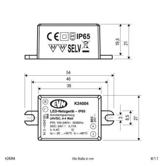 EVN LED-Netzgerät 24VDC 0-4W IP65 K24004 