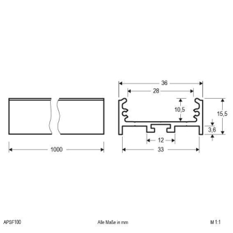Alu Profil eloxiert 100cm       APSF 100 