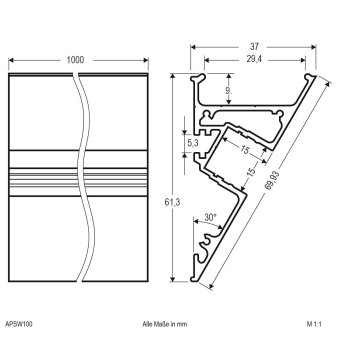 EVN Alu-Vouten Profil elox 100cm APSW100 