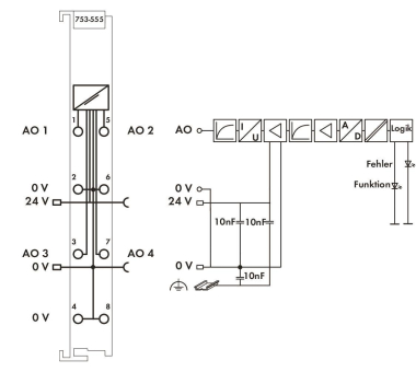 WAGO 753-555 4-Kanal-Analogausgang,4 