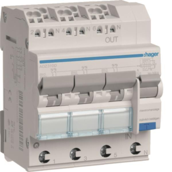 Hager Fi-LS 3X 1P+N 6kA B-10A    ADZ310D 