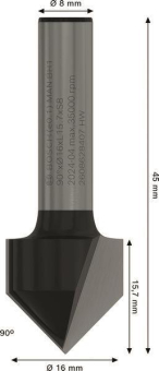 Bosch V-Nutfräser 8mm D1 16mm 2608628407 