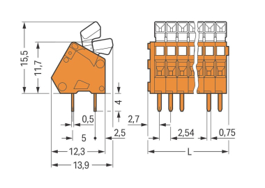 WAGO 233-502 Leiterplattenklemme, 