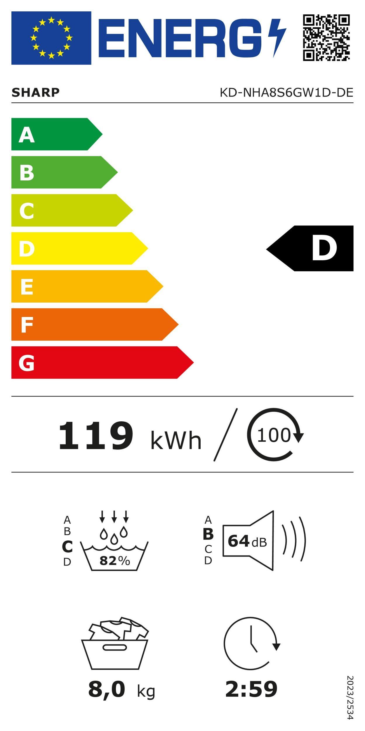 Sharp KD-NHA8S6GW1D-DE Wärmepumpentrockn 