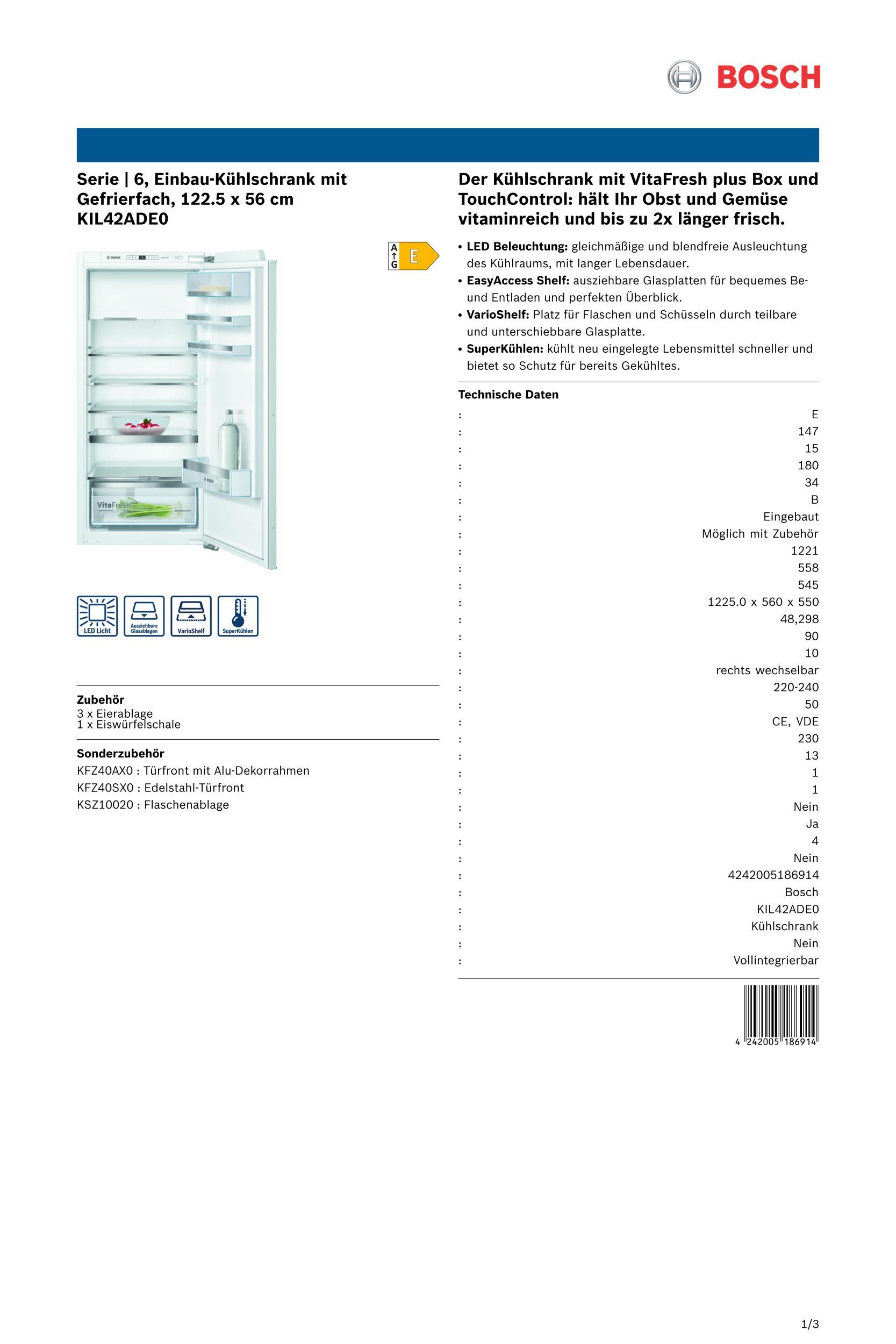 Bosch KIL 42 ADE 0 EB-Kühlschrank (A) 