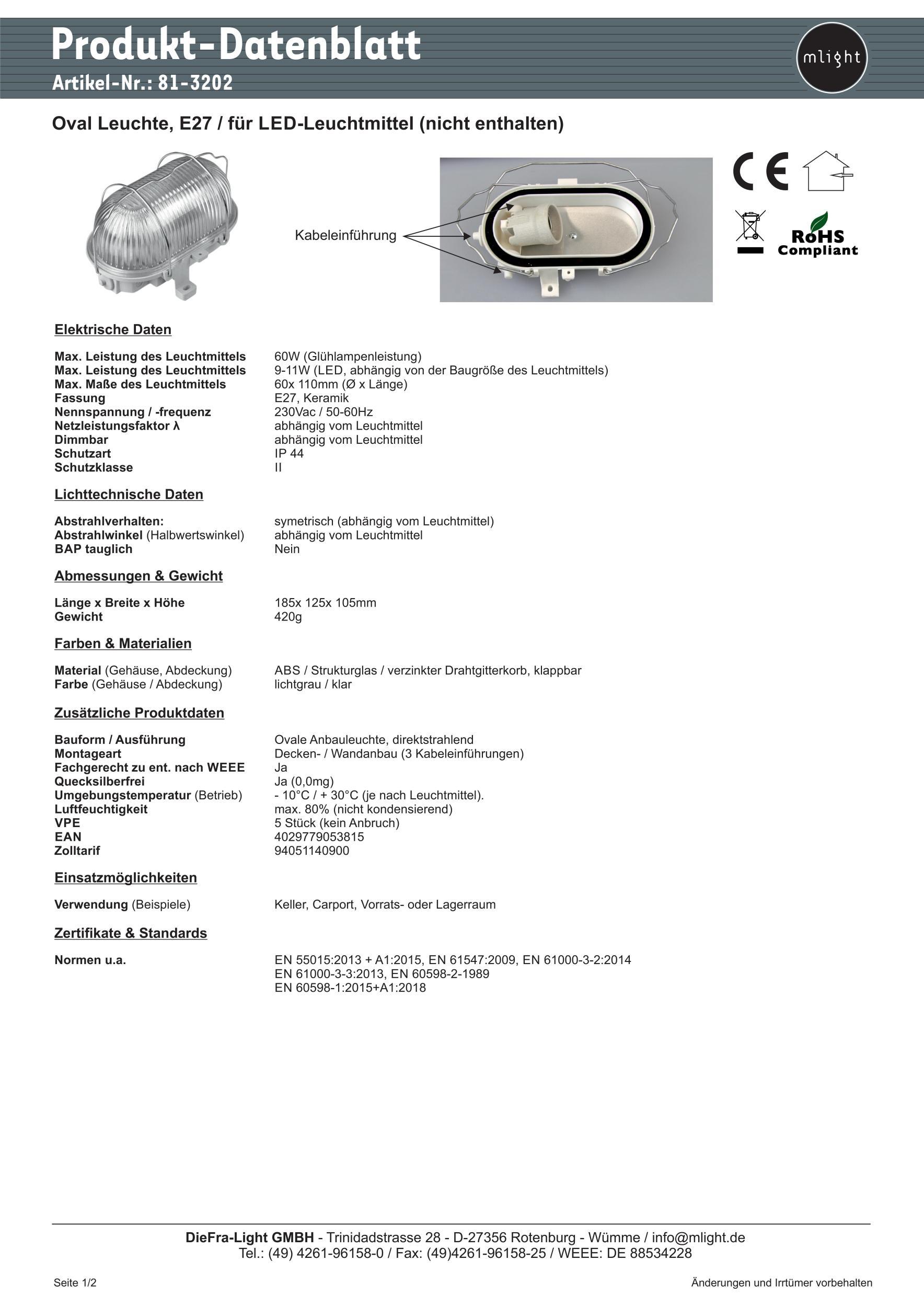 MLIG Ovalleuchte E27, IP44       81-3202 