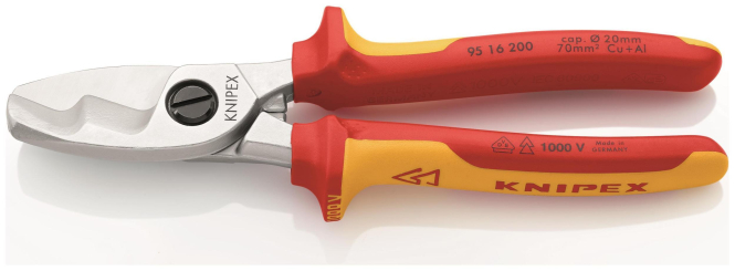 Knipex VDE-Kabelschere 200mm 9516200 mit Doppelschneide 20Ømm/70qmm - 185345