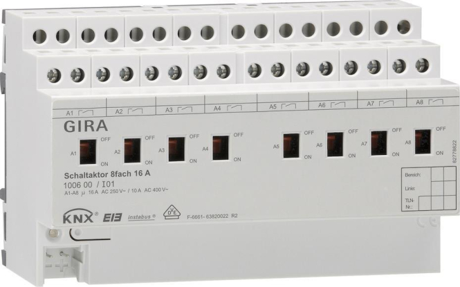 GIRA 100600 Schaltaktor 8fach 16A Hand KNX REG - 2357351