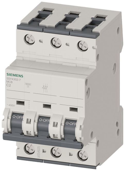 Siemens 5SY43027 Leitungsschutzschalter 400V 10kA 3p C 2A T=70mm Zählerschr./Verteilg