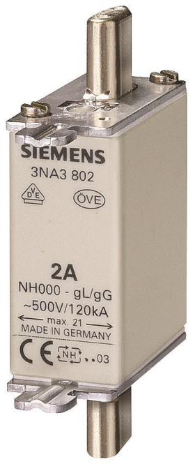 Siemens 3NA3803 NH000 10A 500VAC/250DC gL/gG Sicherung spannungsführend