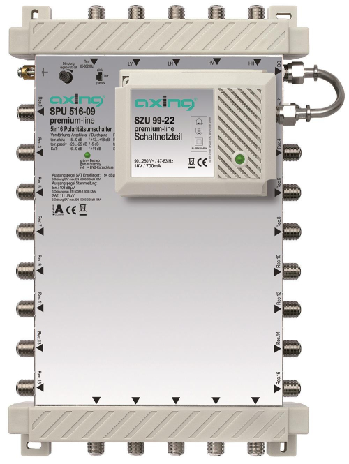 AXING Multischalter aktiv SPU 516-09 5in16 SAT + terr. kaskadierbar - 3141918