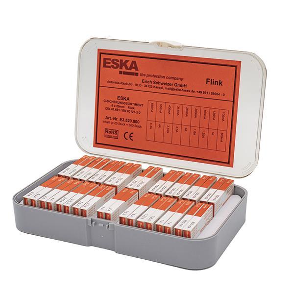 ESKA 5x20mm F Sortiment 250V E3520.800 360xFeinsicherung 100mA-6,3A flink
