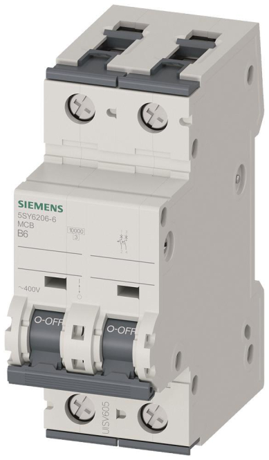 Siemens 5SY62066 Leitungsschutzschalter 400V 6kA 2p B 6A T=70mm Zählerschr./Verteilg