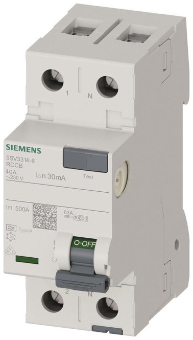 Siemens FI-Schalter 2x40A 5SV33146 Typ A 40A 1+N-pol 30mA 230V 2TE Zählerschr./Verteilg