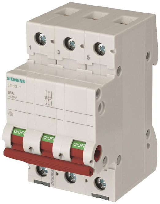 Siemens 5TL13631 Ausschalter 63A 3p m.rotem Griff Zählerschr./Verteilg