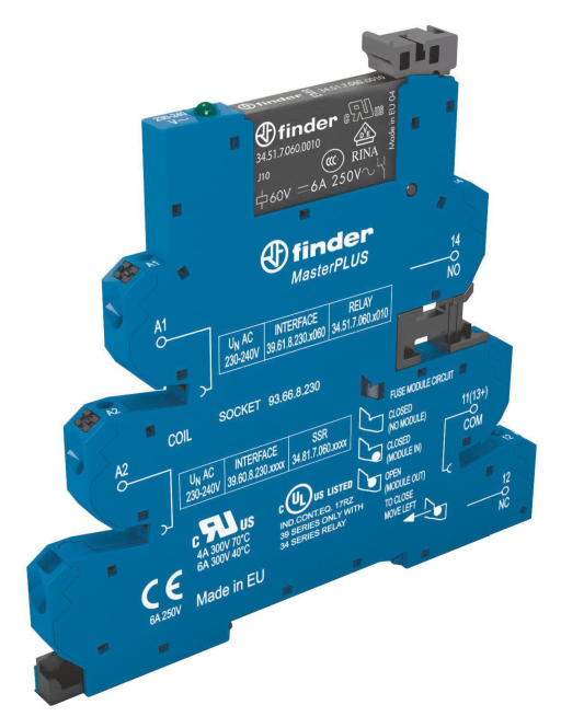 Finder EMR-Koppelrelais-MasterPLUS 39.61.0.024.0060 1W 6A 24VAC/DC Finder EMR-Koppelrelais-MasterPLUS 39.61.0.024.0060 1W 6A 24VAC/DC