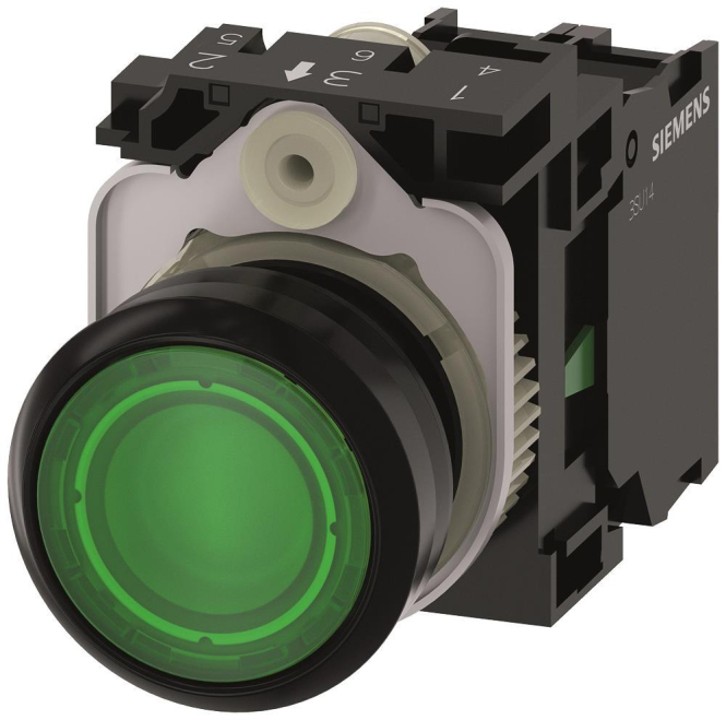 Siemens 3SU11020AB401BA0 Drucktaster bel. 22mm rund grün Knopf 1S AC/DC 24V Ind-Schaltgeraete
